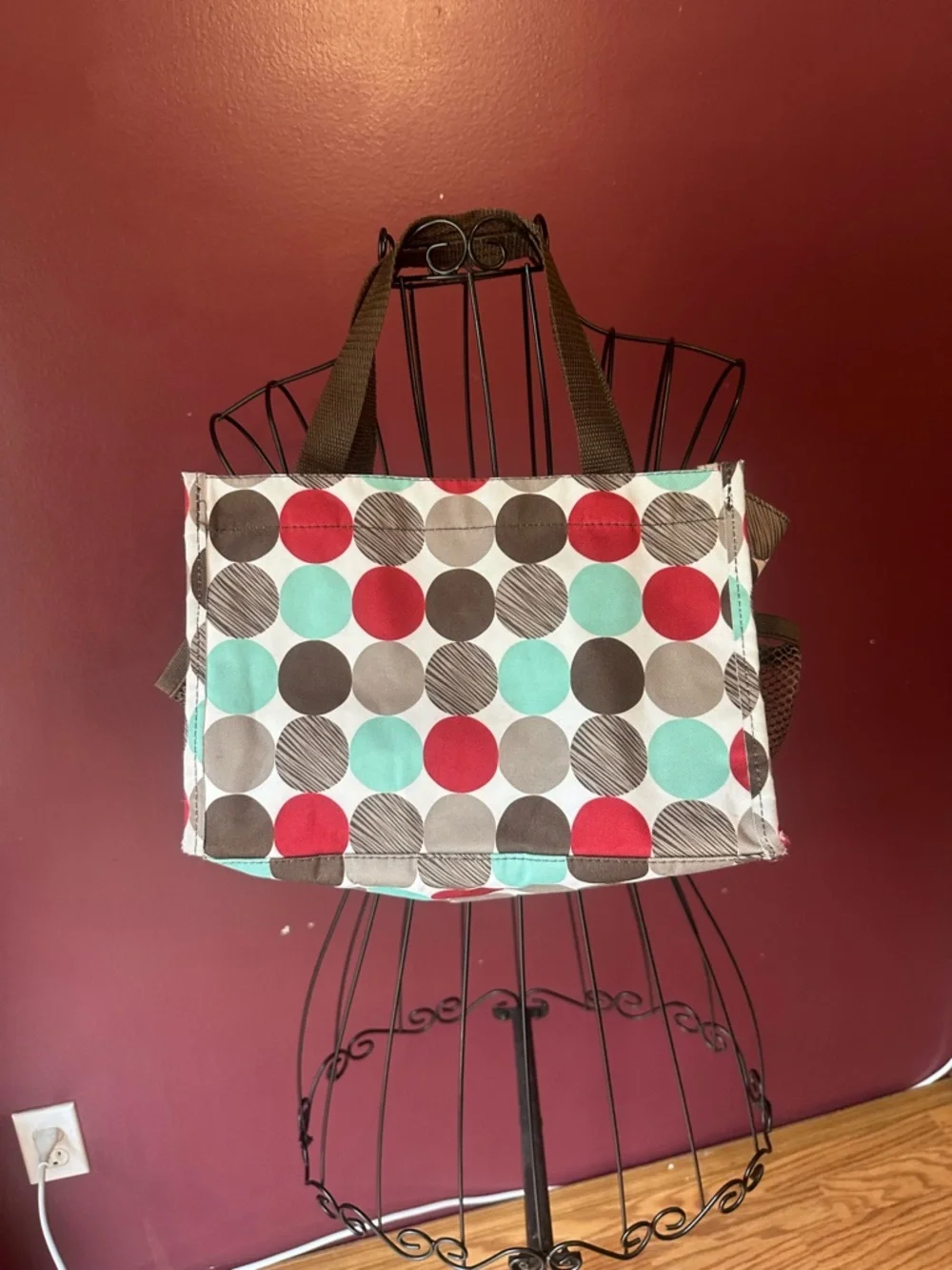 thirty-one Polka Dot Tote in Red, Aqua & Brown